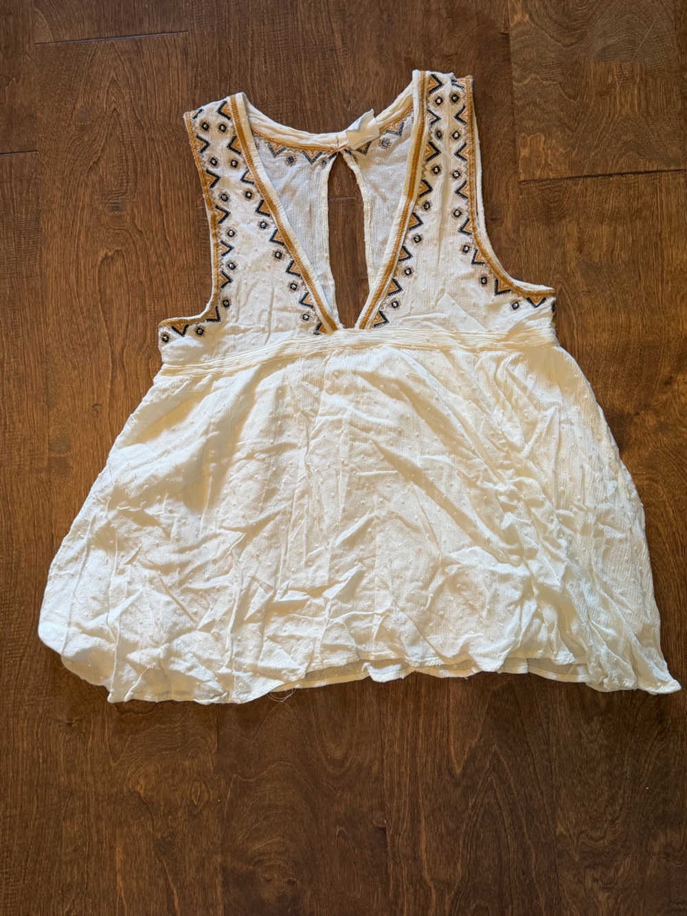 Embroidered Ivory Sleeveless Peasant Top
